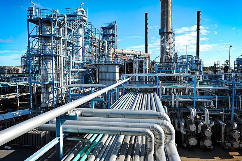 oil gas and fuel refinery outside view of pipes