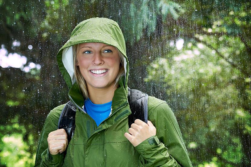 woman wearing a jacket standing in the rain