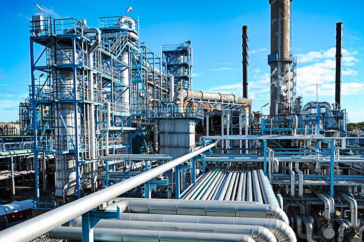 oil gas and fuel refinery outside view of pipes